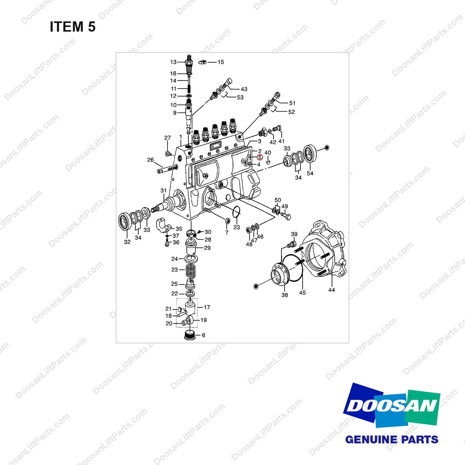029340-6020 INJECTION PUMP - full parts diagram, item 5 marked - genuine Doosan / Bobcat forklift part
