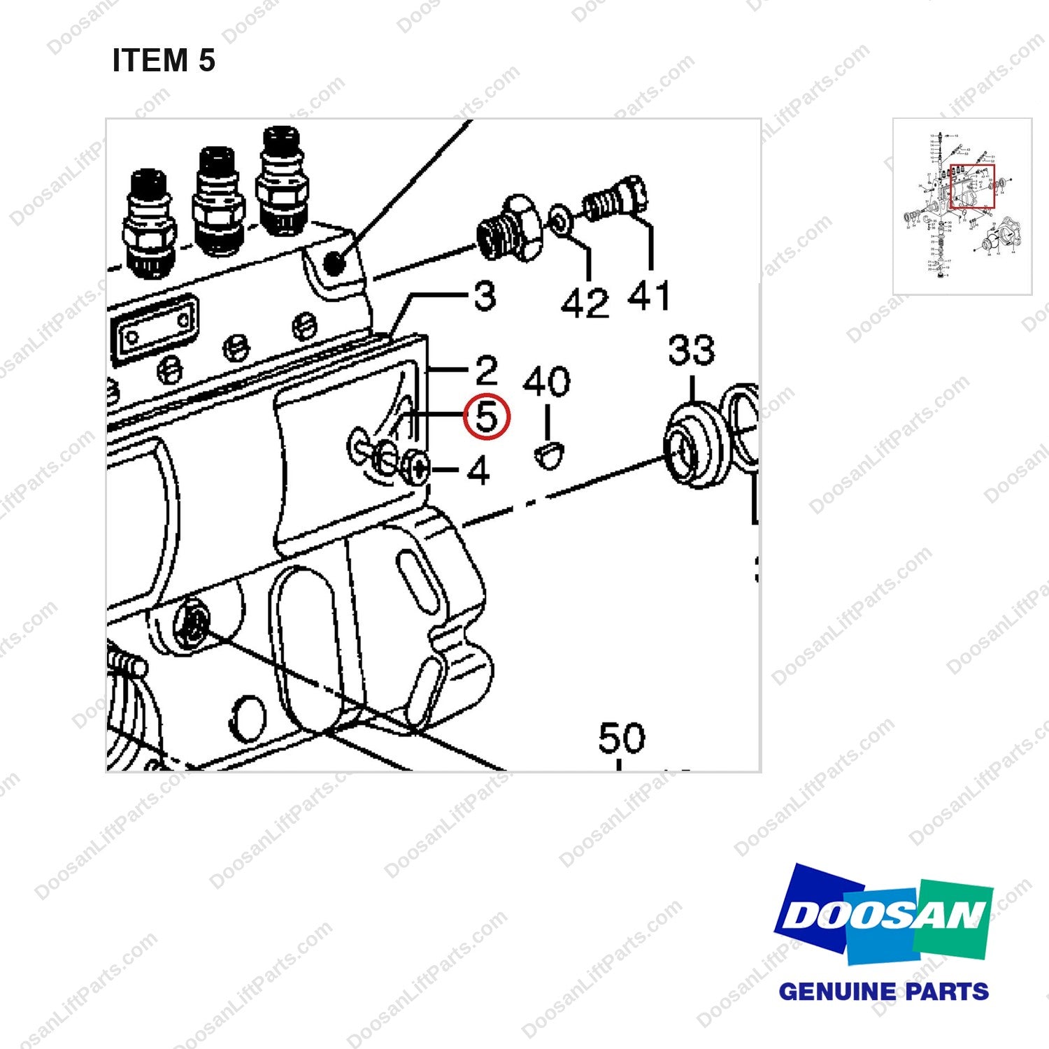 029340-6020 INJECTION PUMP - parts diagram, item 5 shown - genuine Doosan / Bobcat forklift part