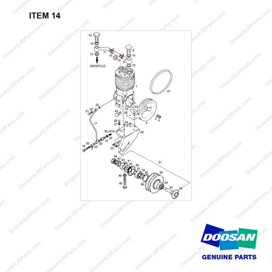 04.27405-0906A AIR COMPRESSOR - full parts diagram, item 14 marked - genuine Doosan / Bobcat forklift part