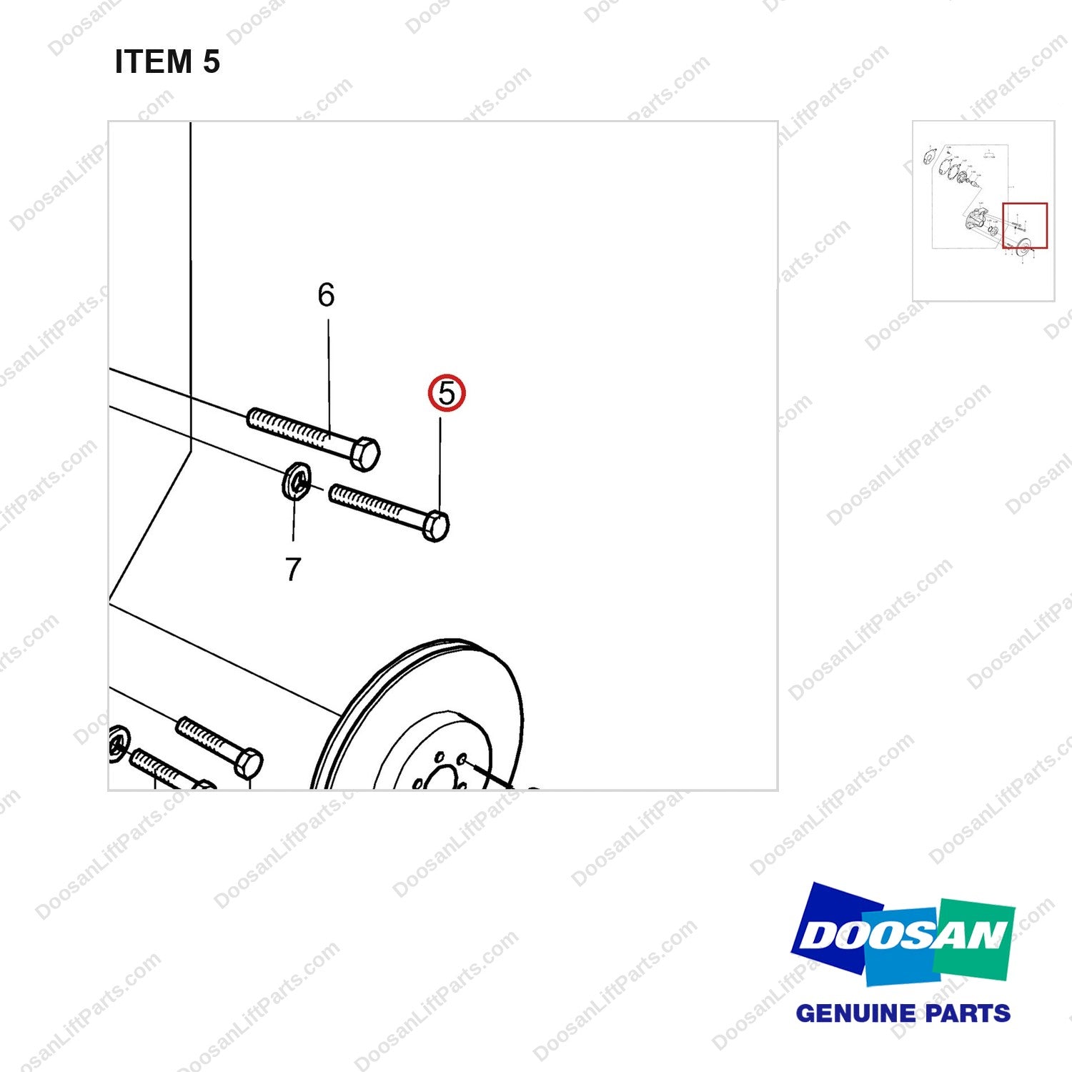 06.01013-9121 Water Pump - parts diagram, item 5 shown - genuine Doosan / Bobcat forklift part