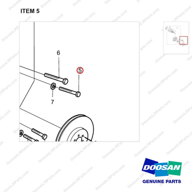 06.01013-9121 Water Pump - parts diagram, item 5 shown - genuine Doosan / Bobcat forklift part