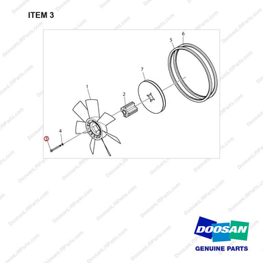 06.01013-9126 FAN,COOLING - full parts diagram, item 3 marked - genuine Doosan / Bobcat forklift part