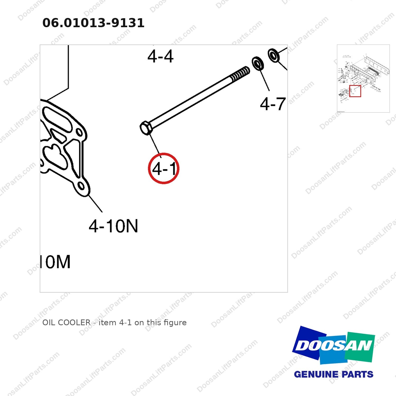 06.01013-9131 OIL COOLER - parts diagram, item 4-1 shown - genuine Doosan / Bobcat forklift part