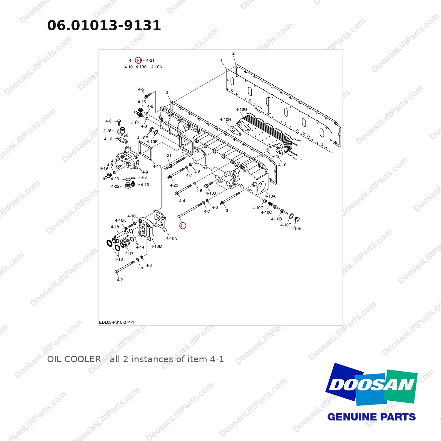06.01013-9131 OIL COOLER - full parts diagram, item 4-1 marked - genuine Doosan / Bobcat forklift part