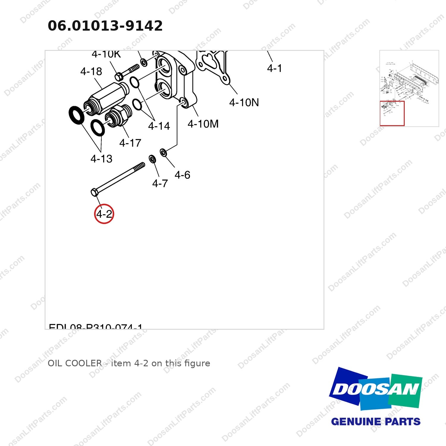 06.01013-9142 OIL COOLER - parts diagram, item 4-2 shown - genuine Doosan / Bobcat forklift part