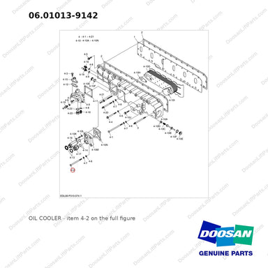 06.01013-9142 OIL COOLER - full parts diagram, item 4-2 marked - genuine Doosan / Bobcat forklift part