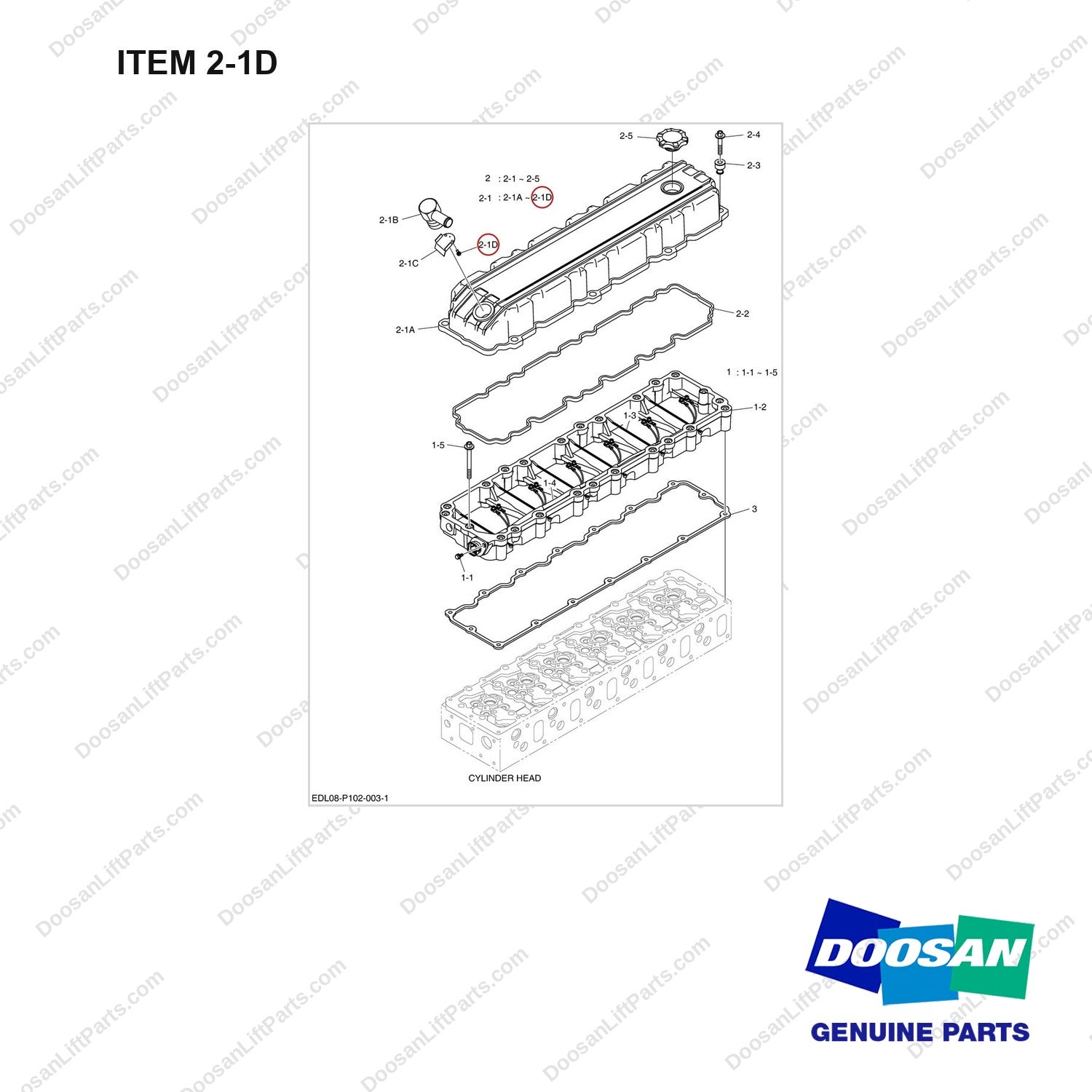 06.01280-6807 CYLINDER HEAD COVER - full parts diagram, item 2-1D marked - genuine Doosan / Bobcat forklift part