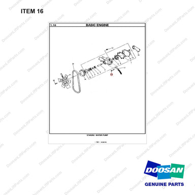 06.01493-4209 WATER PUMP - full parts diagram, item 16 marked - genuine Doosan / Bobcat forklift part