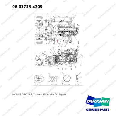 06.01733-4309 MOUNT GROUP;P/T - full parts diagram, item 35 marked - genuine Doosan / Bobcat forklift part