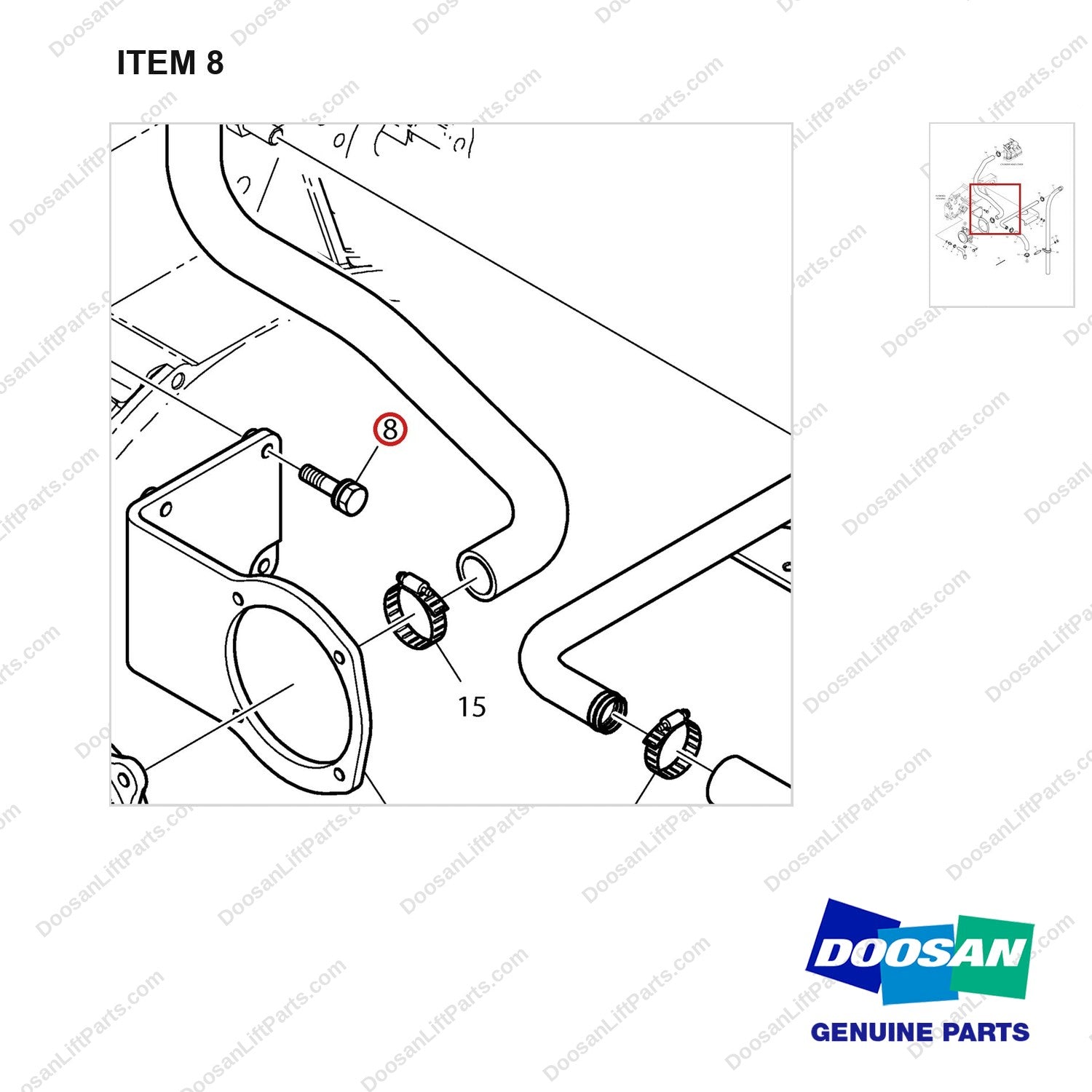 06.01913-3117 BREATHER PIPE;DL08 FOLKLIFT - parts diagram, item 8 shown - genuine Doosan / Bobcat forklift part