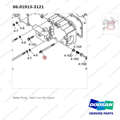 06.01913-3121 Water Pump - parts diagram, item 3 shown - genuine Doosan / Bobcat forklift part
