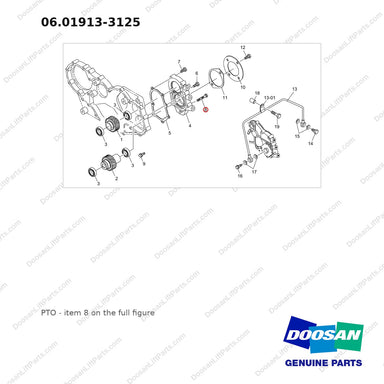 06.01913-3125 PTO - full parts diagram, item 8 marked - genuine Doosan / Bobcat forklift part
