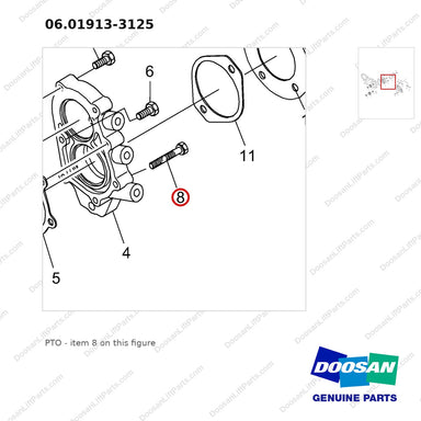 06.01913-3125 PTO - parts diagram, item 8 shown - genuine Doosan / Bobcat forklift part