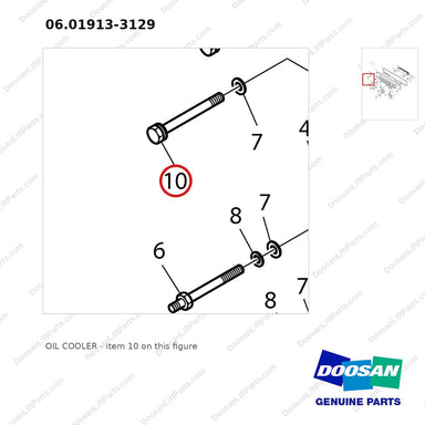 06.01913-3129 OIL COOLER - parts diagram, item 10 shown - genuine Doosan / Bobcat forklift part