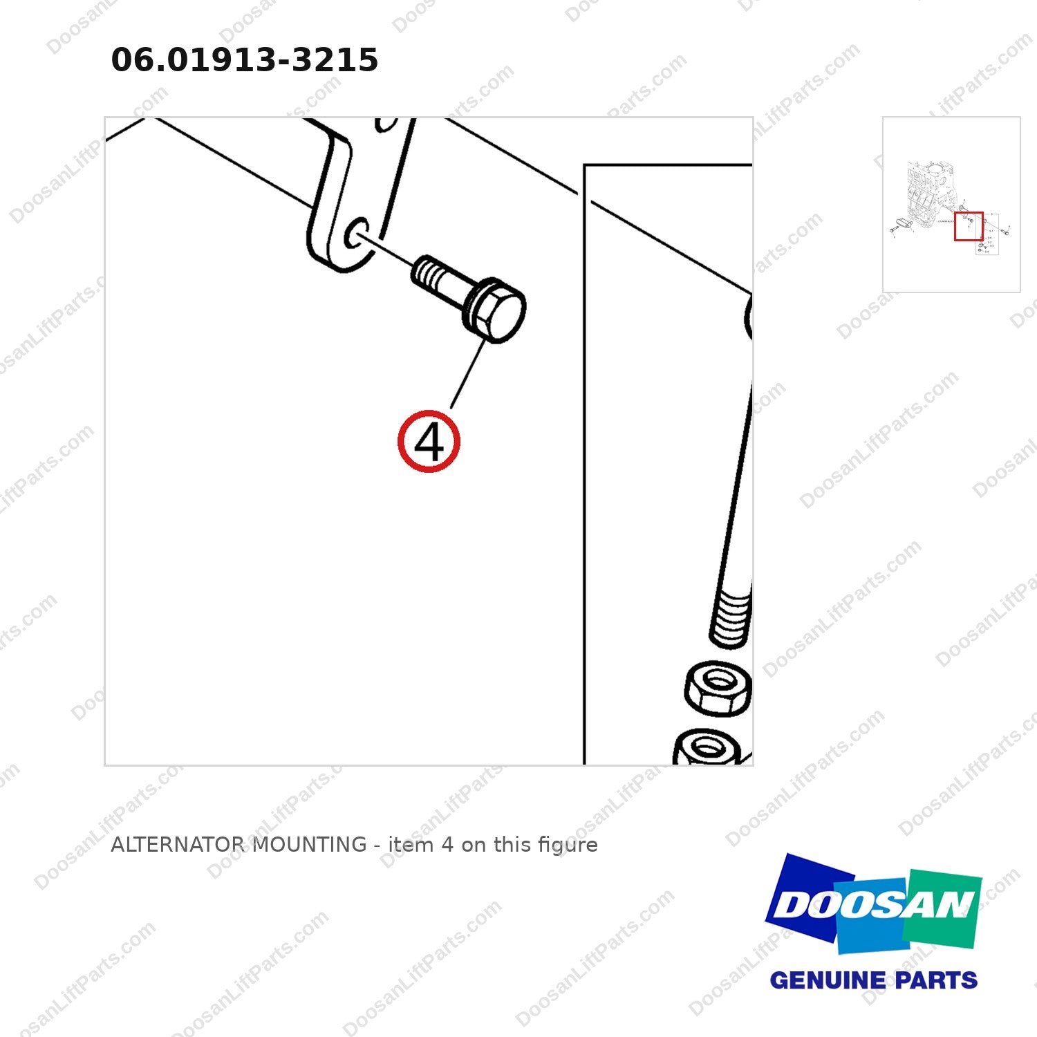 06.01913-3215 ALTERNATOR MOUNTING - parts diagram, item 4 shown - genuine Doosan / Bobcat forklift part