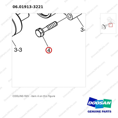 06.01913-3221 COOLING FAN - parts diagram, item 4 shown - genuine Doosan / Bobcat forklift part