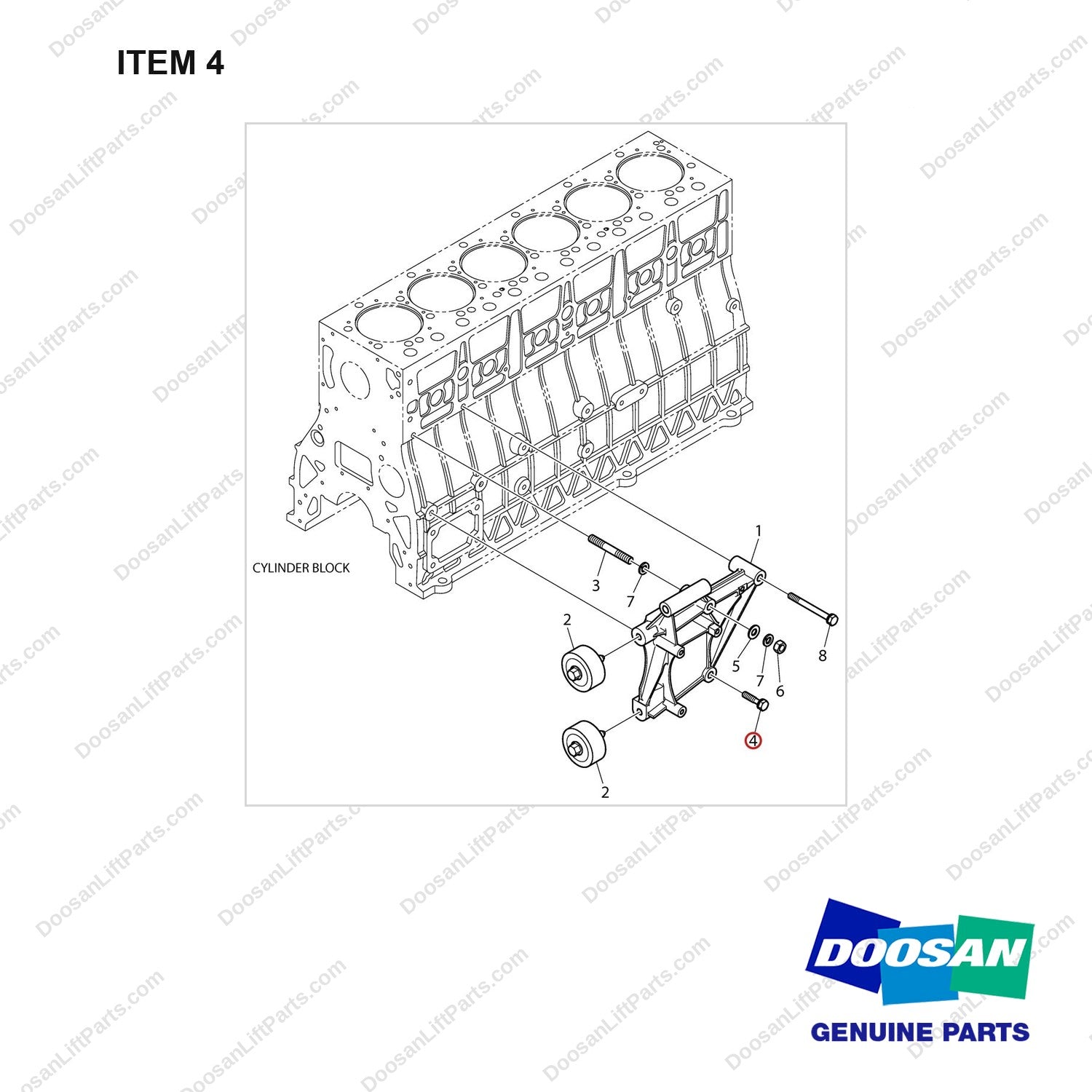 06.01914-3320 ALTERNATOR MOUNTING - full parts diagram, item 4 marked - genuine Doosan / Bobcat forklift part