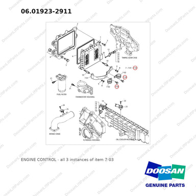 06.01923-2911 ENGINE CONTROL - full parts diagram, item 7-03 marked - genuine Doosan / Bobcat forklift part