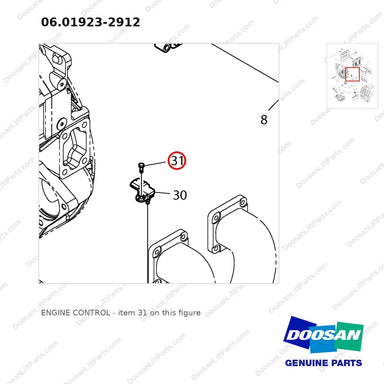 06.01923-2912 ENGINE CONTROL - parts diagram, item 31 shown - genuine Doosan / Bobcat forklift part