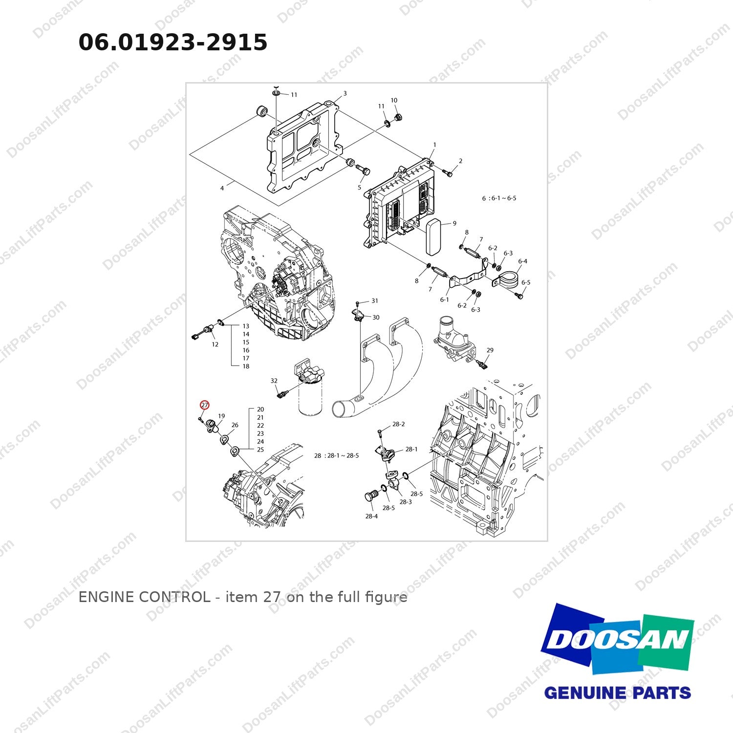 06.01923-2915 ENGINE CONTROL - full parts diagram, item 27 marked - genuine Doosan / Bobcat forklift part