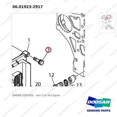 06.01923-2917 ENGINE CONTROL - parts diagram, item 3 shown - genuine Doosan / Bobcat forklift part