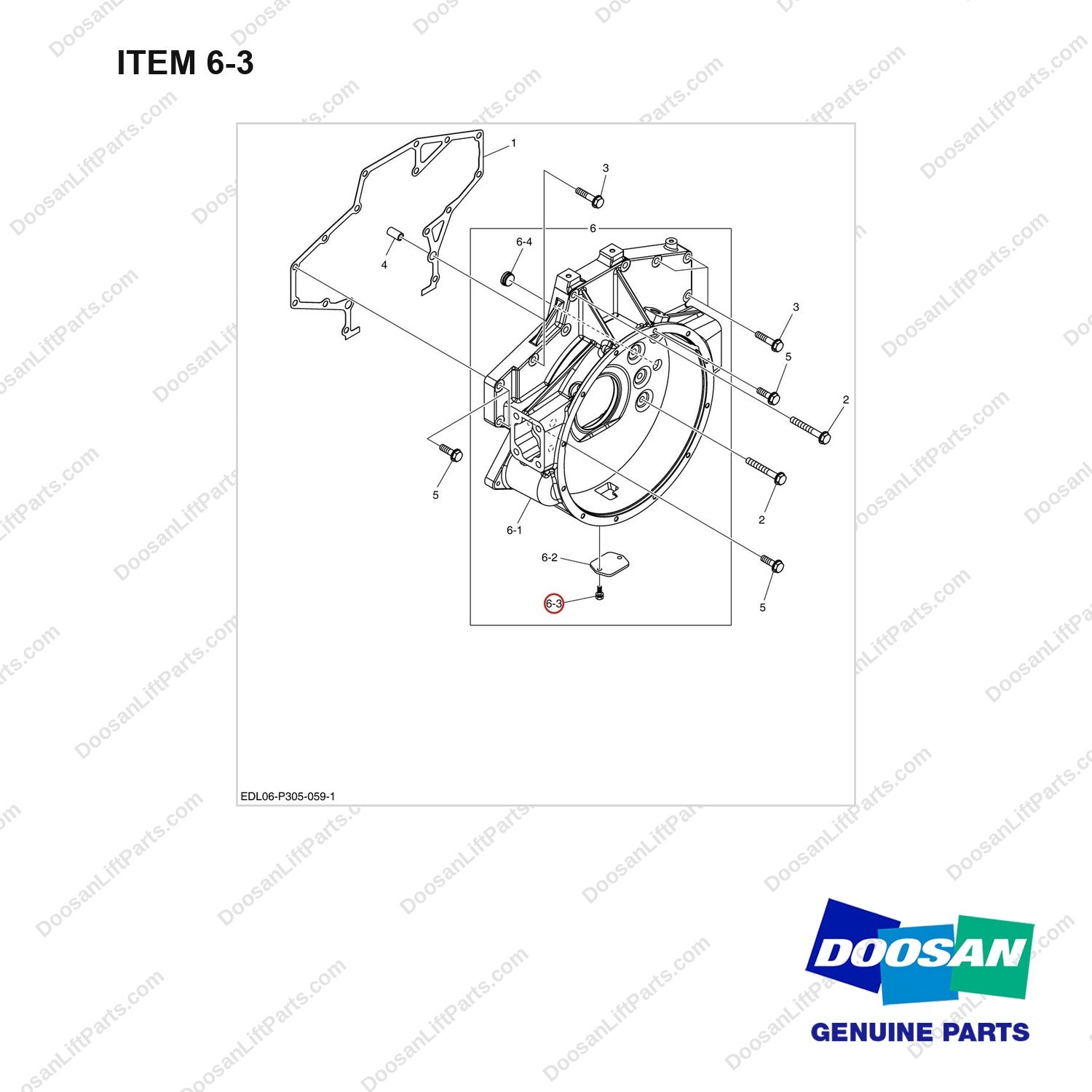 06.01923-3111 FLYWHEEL HOUSING - full parts diagram, item 6-3 marked - genuine Doosan / Bobcat forklift part