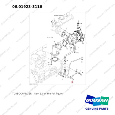 06.01923-3116 TURBOCHARGER - full parts diagram, item 12 marked - genuine Doosan / Bobcat forklift part