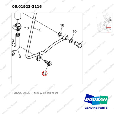 06.01923-3116 TURBOCHARGER - parts diagram, item 12 shown - genuine Doosan / Bobcat forklift part