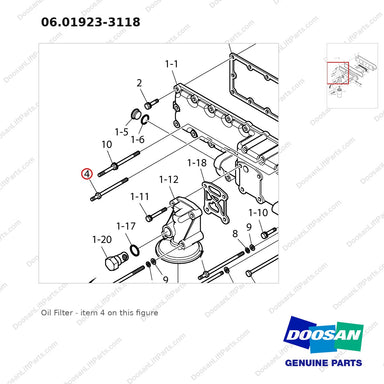 06.01923-3118 Oil Filter - parts diagram, item 4 shown - genuine Doosan / Bobcat forklift part