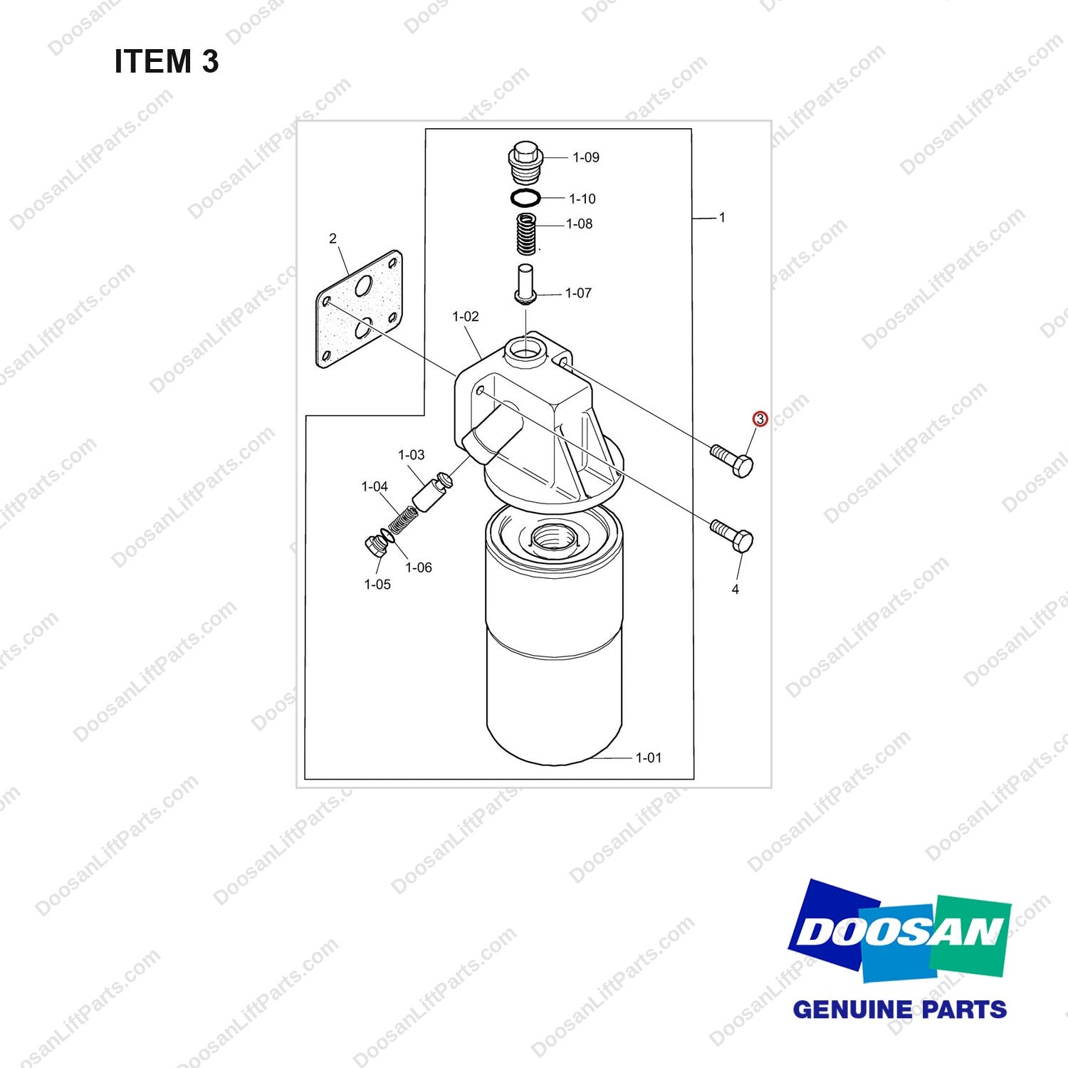 06.01923-3122 Oil Filter - full parts diagram, item 3 marked - genuine Doosan / Bobcat forklift part