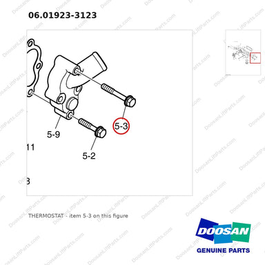 06.01923-3123 THERMOSTAT - parts diagram, item 5-3 shown - genuine Doosan / Bobcat forklift part