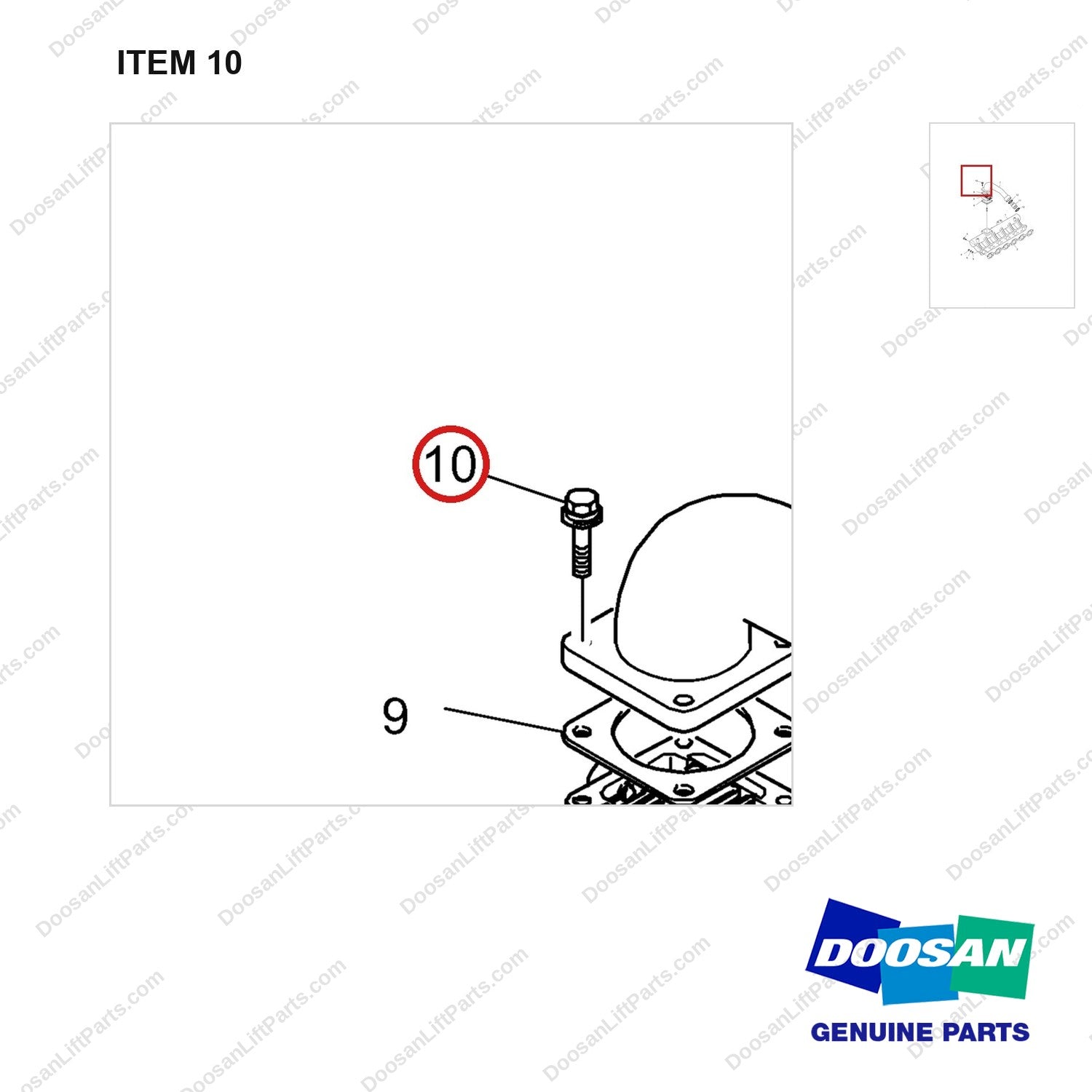 06.01923-3125 Intake Manifold - parts diagram, item 10 shown - genuine Doosan / Bobcat forklift part