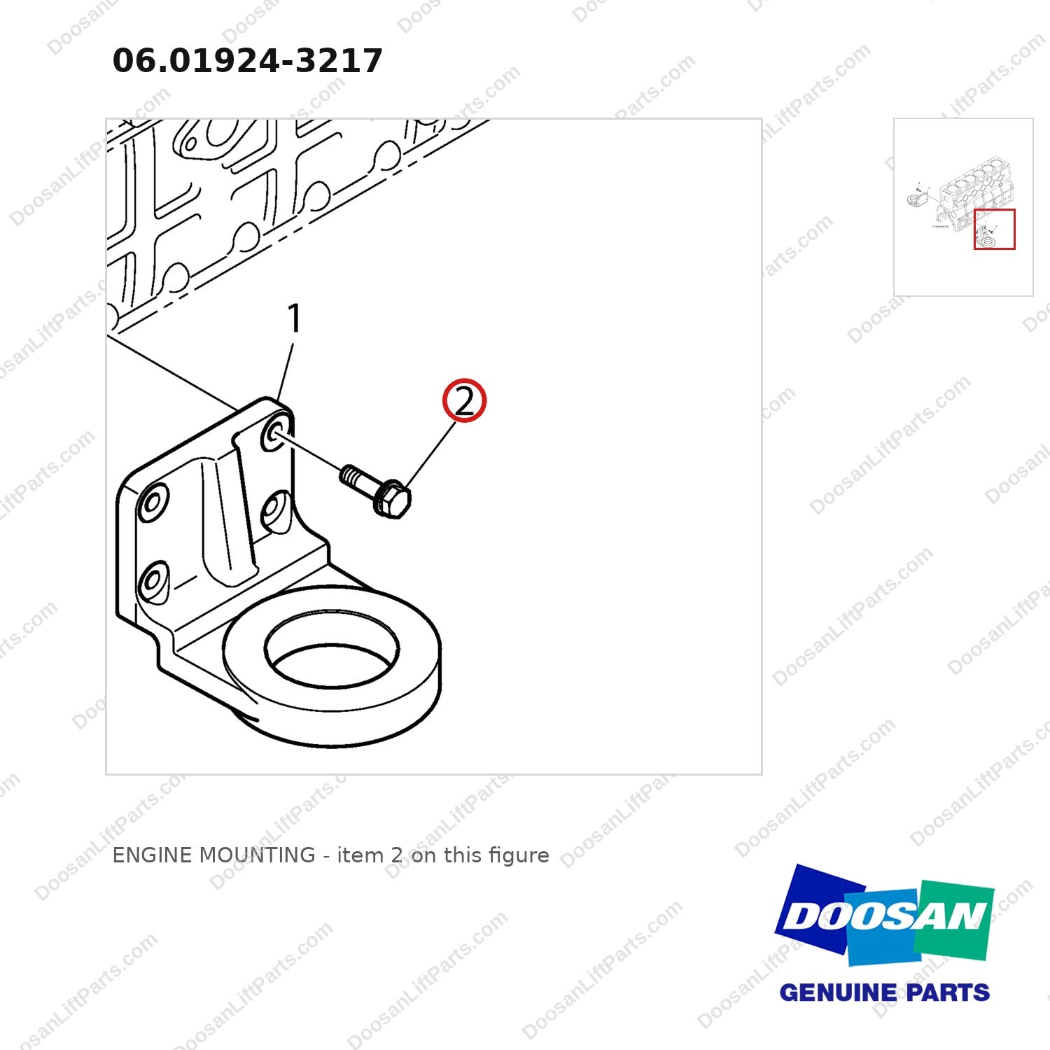 06.01924-3217 ENGINE MOUNTING - parts diagram, item 2 shown - genuine Doosan / Bobcat forklift part