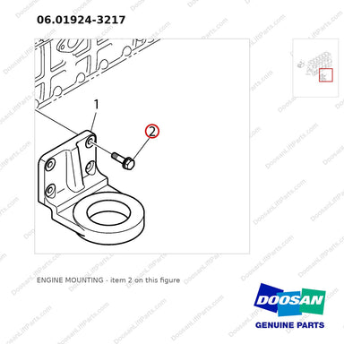 06.01924-3217 ENGINE MOUNTING - parts diagram, item 2 shown - genuine Doosan / Bobcat forklift part
