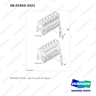 06.01943-3321 ENGINE LIFTING - full parts diagram, item 6 marked - genuine Doosan / Bobcat forklift part