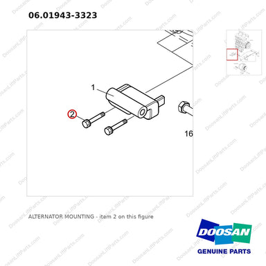 06.01943-3323 ALTERNATOR MOUNTING - parts diagram, item 2 shown - genuine Doosan / Bobcat forklift part