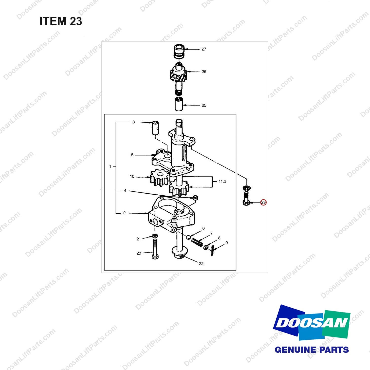 06.01944-3215 OIL PUMP - full parts diagram, item 23 marked - genuine Doosan / Bobcat forklift part