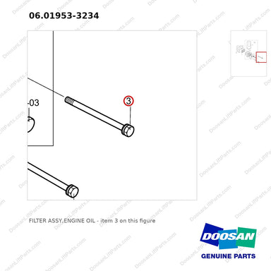 06.01953-3234 FILTER ASSY,ENGINE OIL - parts diagram, item 3 shown - genuine Doosan / Bobcat forklift part