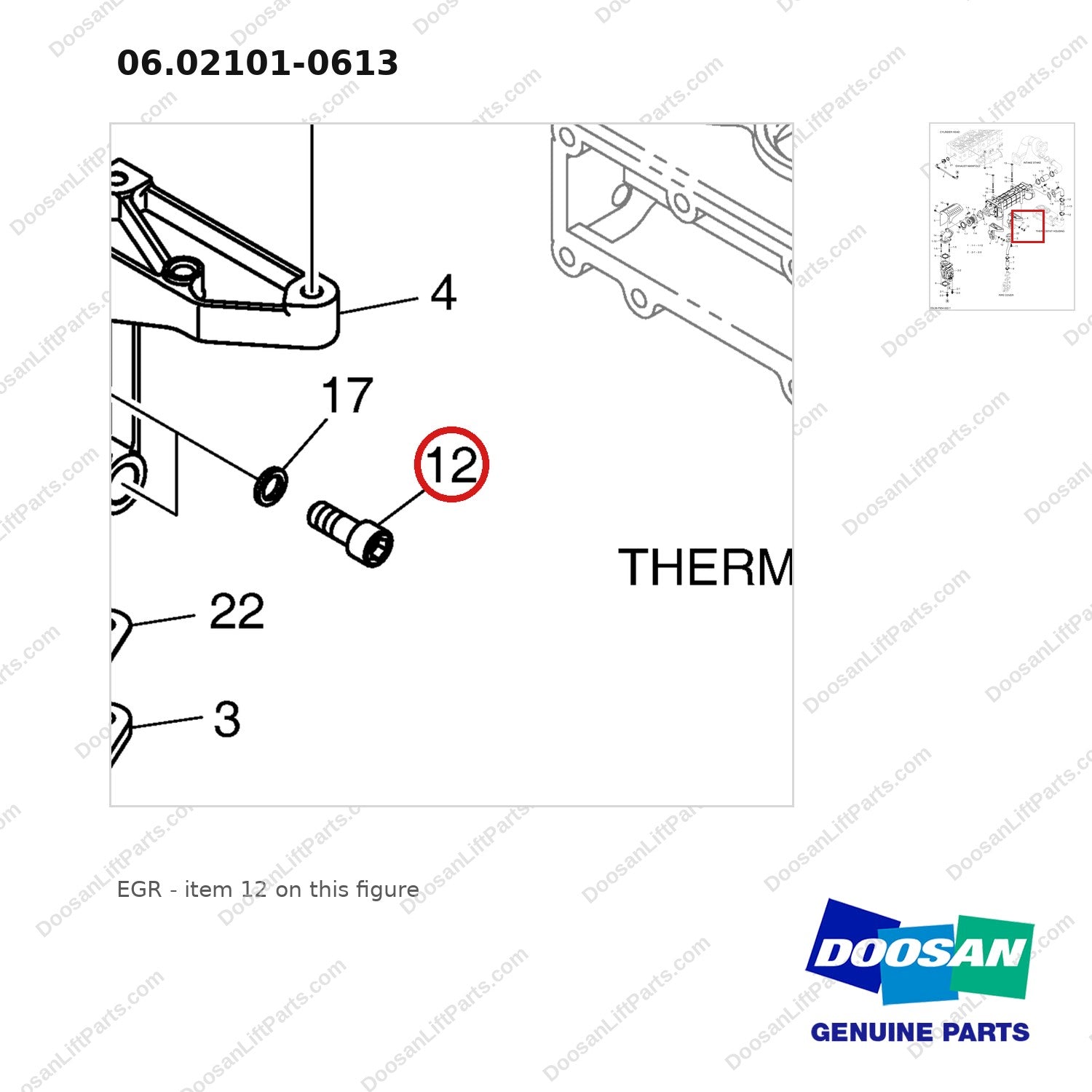 06.02101-0613 EGR - parts diagram, item 12 shown - genuine Doosan / Bobcat forklift part