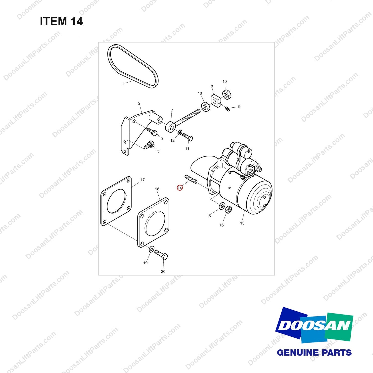06.06225-0808 ELECTRIC PARTS & TACHOMETER DRIVE - full parts diagram, item 14 marked - genuine Doosan / Bobcat forklift part