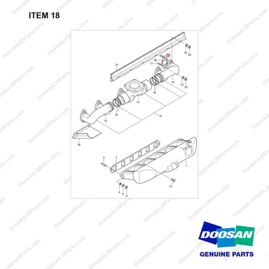 06.06226-0808 INTAKE & EXHAUST MANIFOLD - full parts diagram, item 18 marked - genuine Doosan / Bobcat forklift part