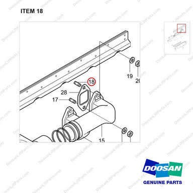 06.06226-0808 INTAKE & EXHAUST MANIFOLD - parts diagram, item 18 shown - genuine Doosan / Bobcat forklift part