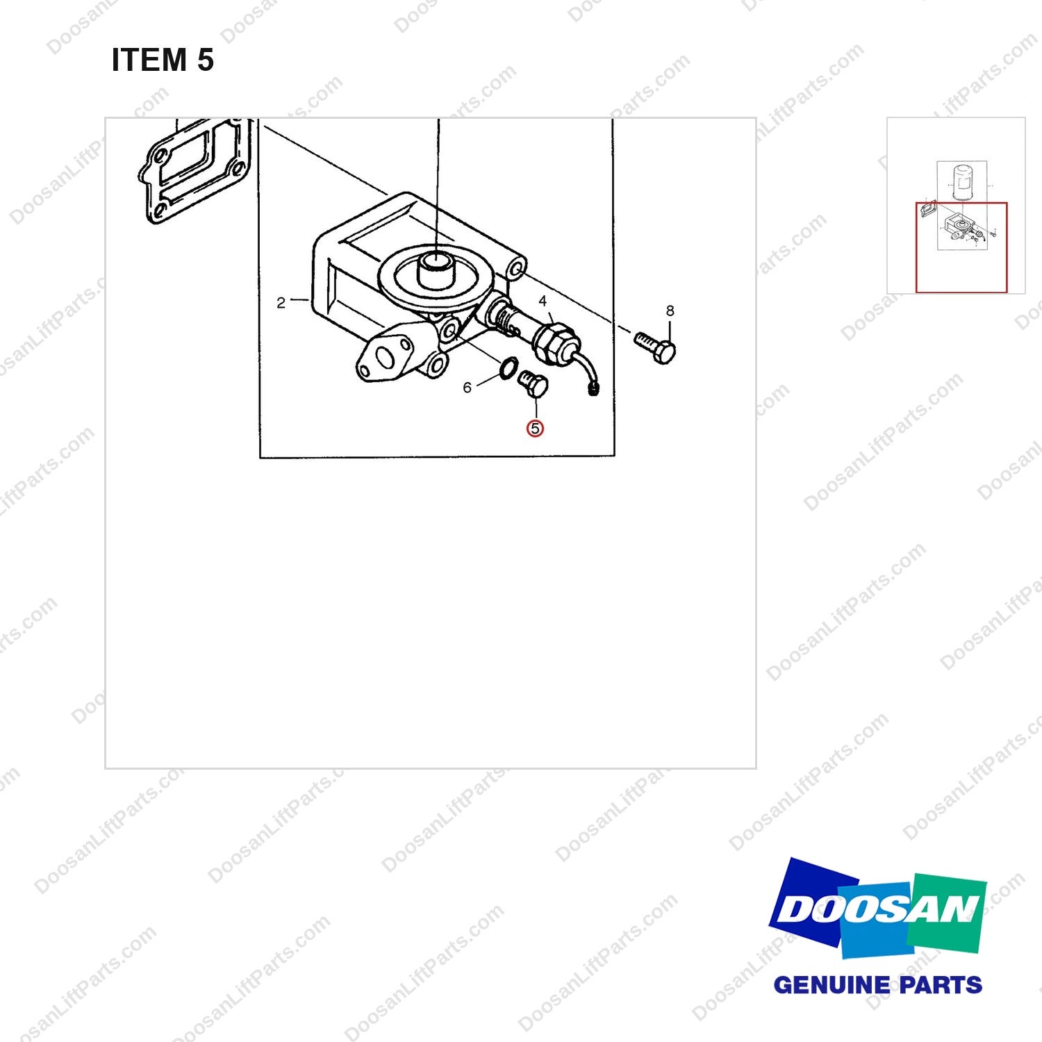 06.08092-0202 OIL FILTER - parts diagram, item 5 shown - genuine Doosan / Bobcat forklift part