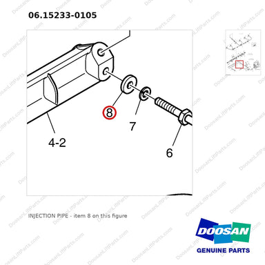 06.15233-0105 INJECTION PIPE - parts diagram, item 8 shown - genuine Doosan / Bobcat forklift part