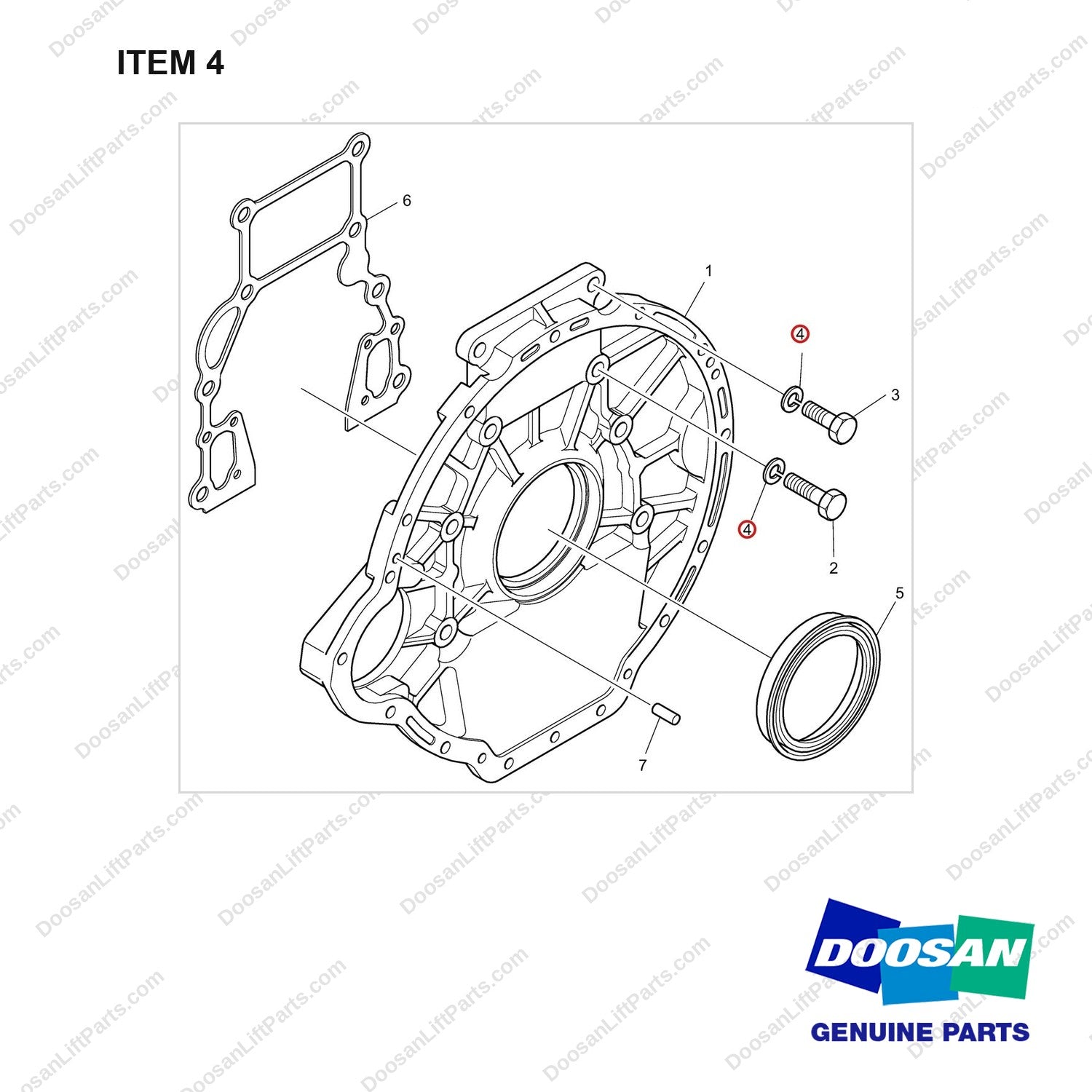 06.16044-0213 FLYWHEEL HOUSING - full parts diagram, item 4 marked - genuine Doosan / Bobcat forklift part