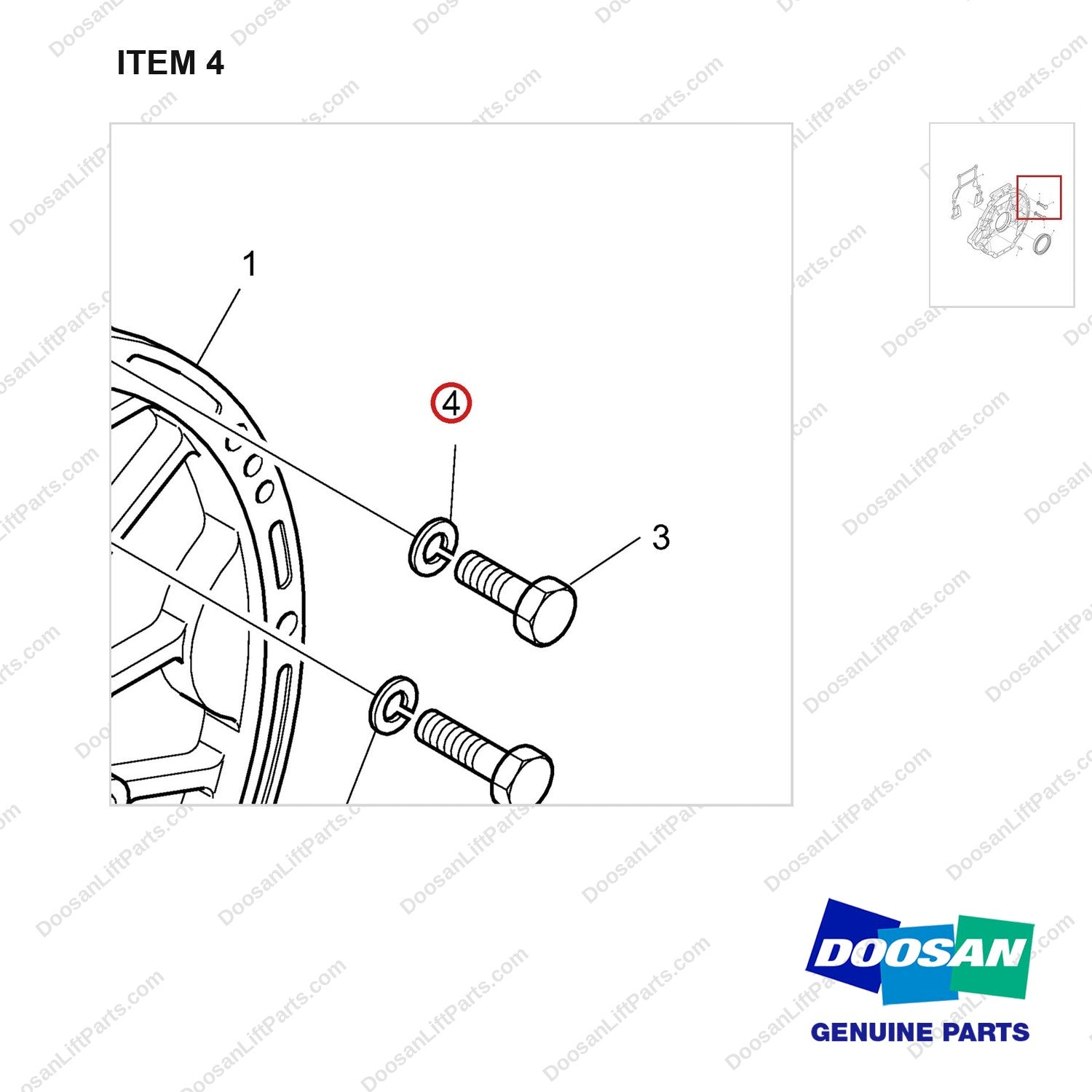 06.16044-0213 FLYWHEEL HOUSING - parts diagram, item 4 shown - genuine Doosan / Bobcat forklift part