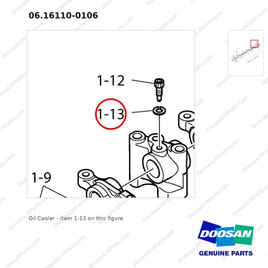 06.16110-0106 Oil Cooler - parts diagram, item 1-13 shown - genuine Doosan / Bobcat forklift part