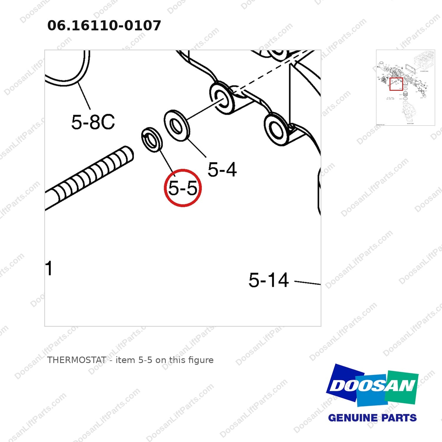 06.16110-0107 THERMOSTAT - parts diagram, item 5-5 shown - genuine Doosan / Bobcat forklift part