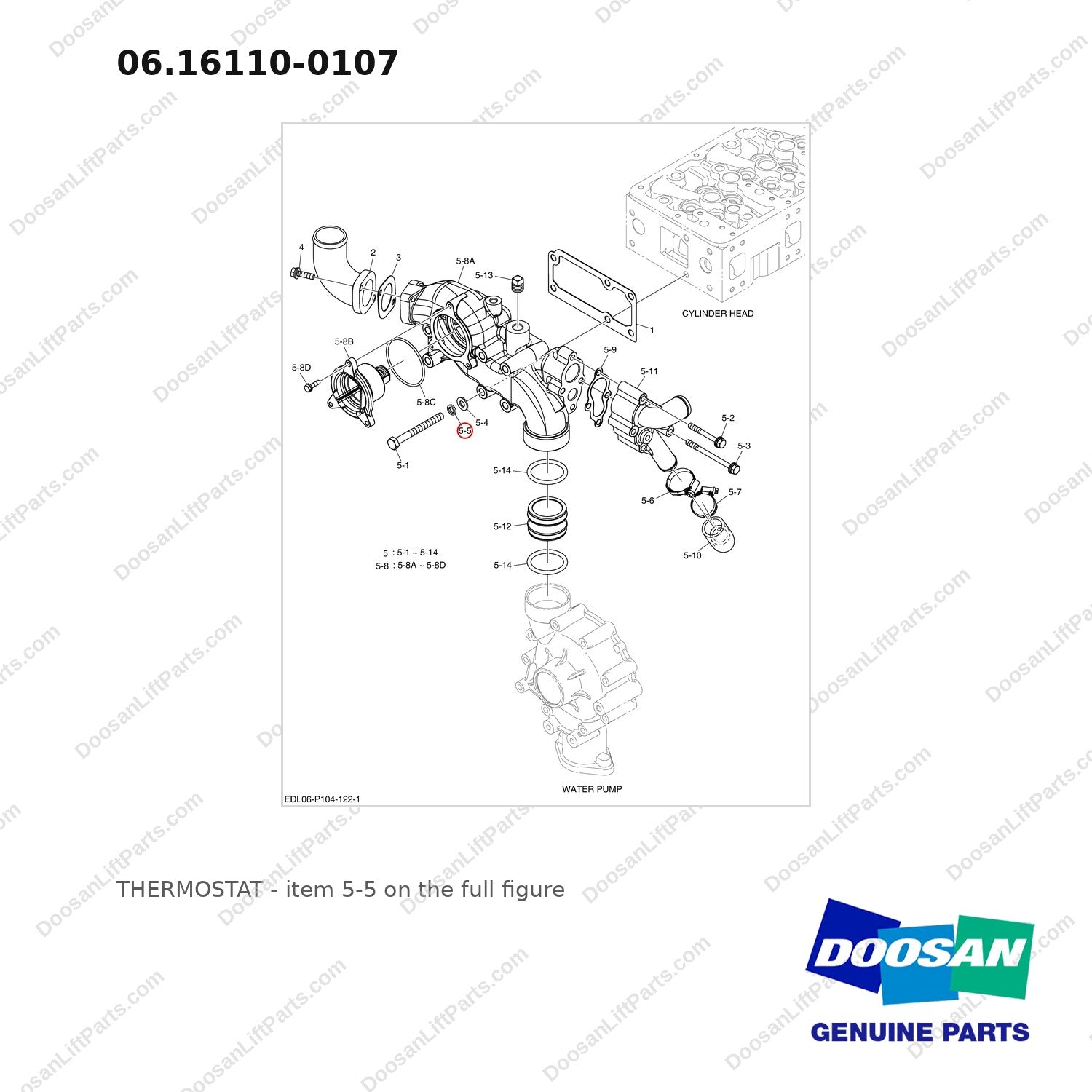 06.16110-0107 THERMOSTAT - full parts diagram, item 5-5 marked - genuine Doosan / Bobcat forklift part