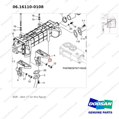 06.16110-0108 EGR - parts diagram, item 17 shown - genuine Doosan / Bobcat forklift part